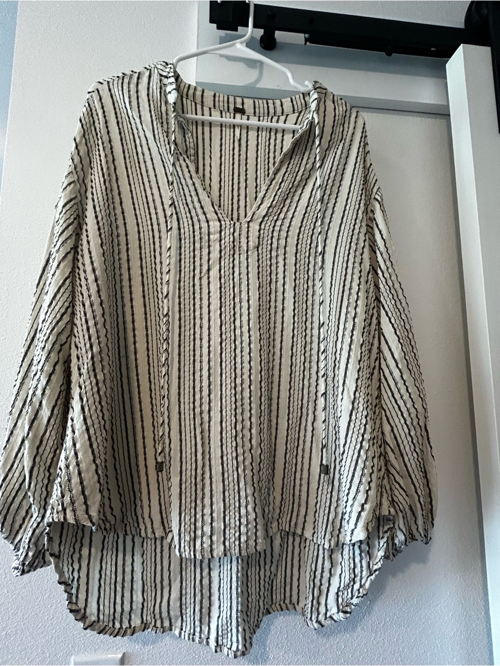 Free People Textured Tunic Blouse - Black & Ivory Stripe